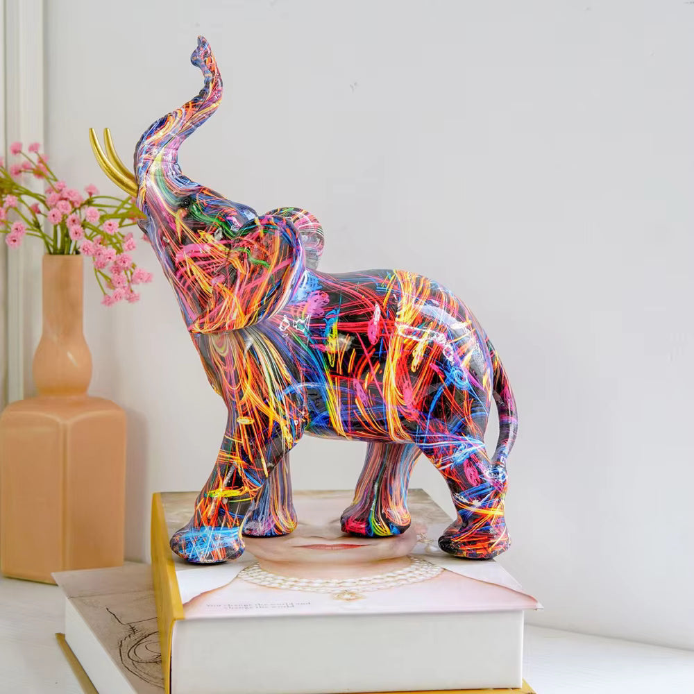 Kleurrijk Olifantbeeld Van Kunsthars Met Graffiti Kunstdesign