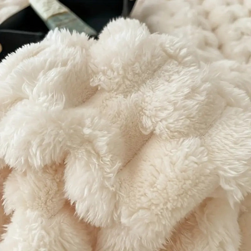 Sherpa Fleece Deken Met Pluche Bubbeldesign En Warm Comfort