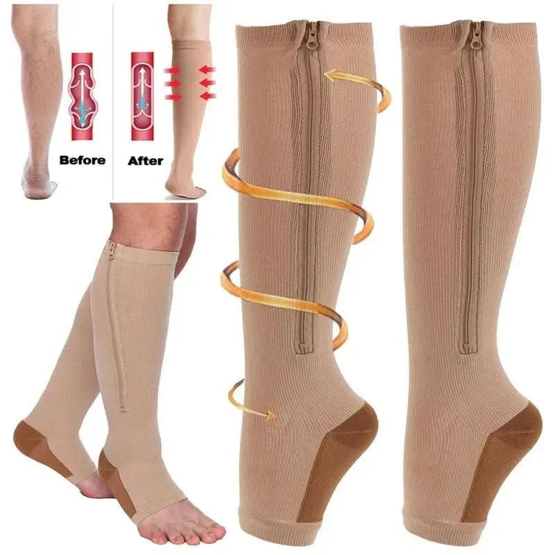 Unisex Compressiekousen met Rits en Therapeutische Ondersteuning voor Dagelijks Gebruik