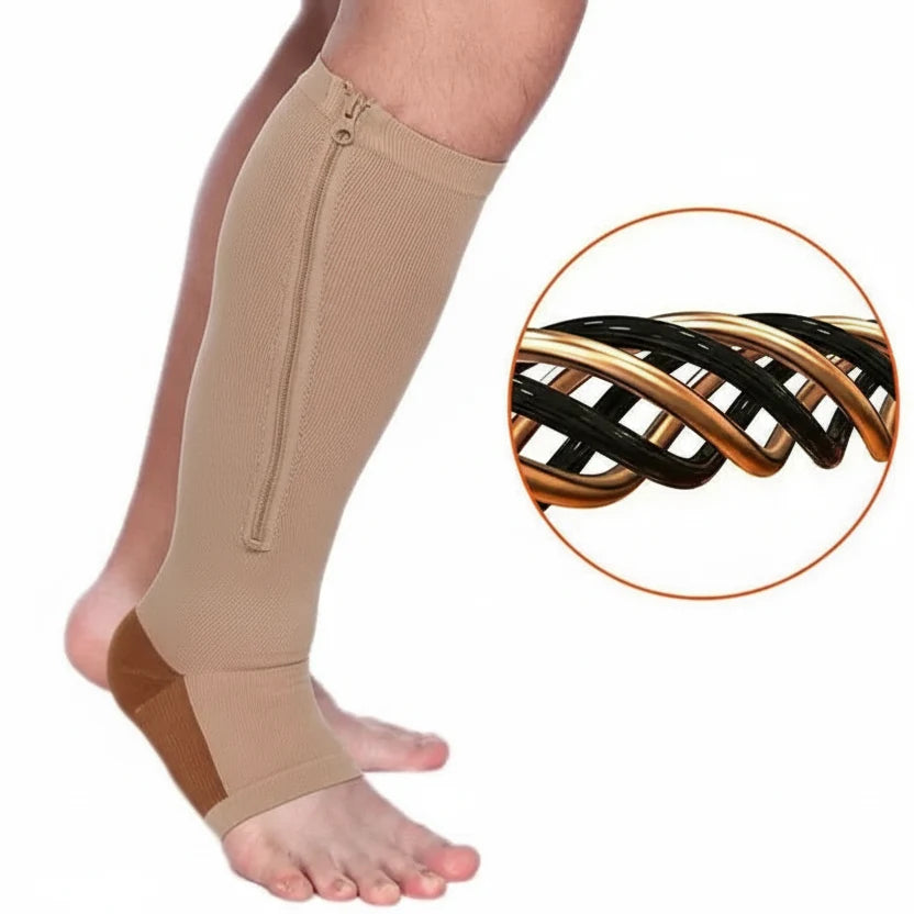 Unisex Compressiekousen met Rits en Therapeutische Ondersteuning voor Dagelijks Gebruik