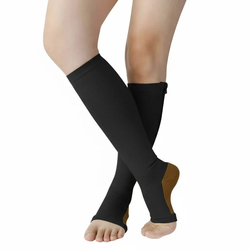 Unisex Compressiekousen met Rits en Therapeutische Ondersteuning voor Dagelijks Gebruik