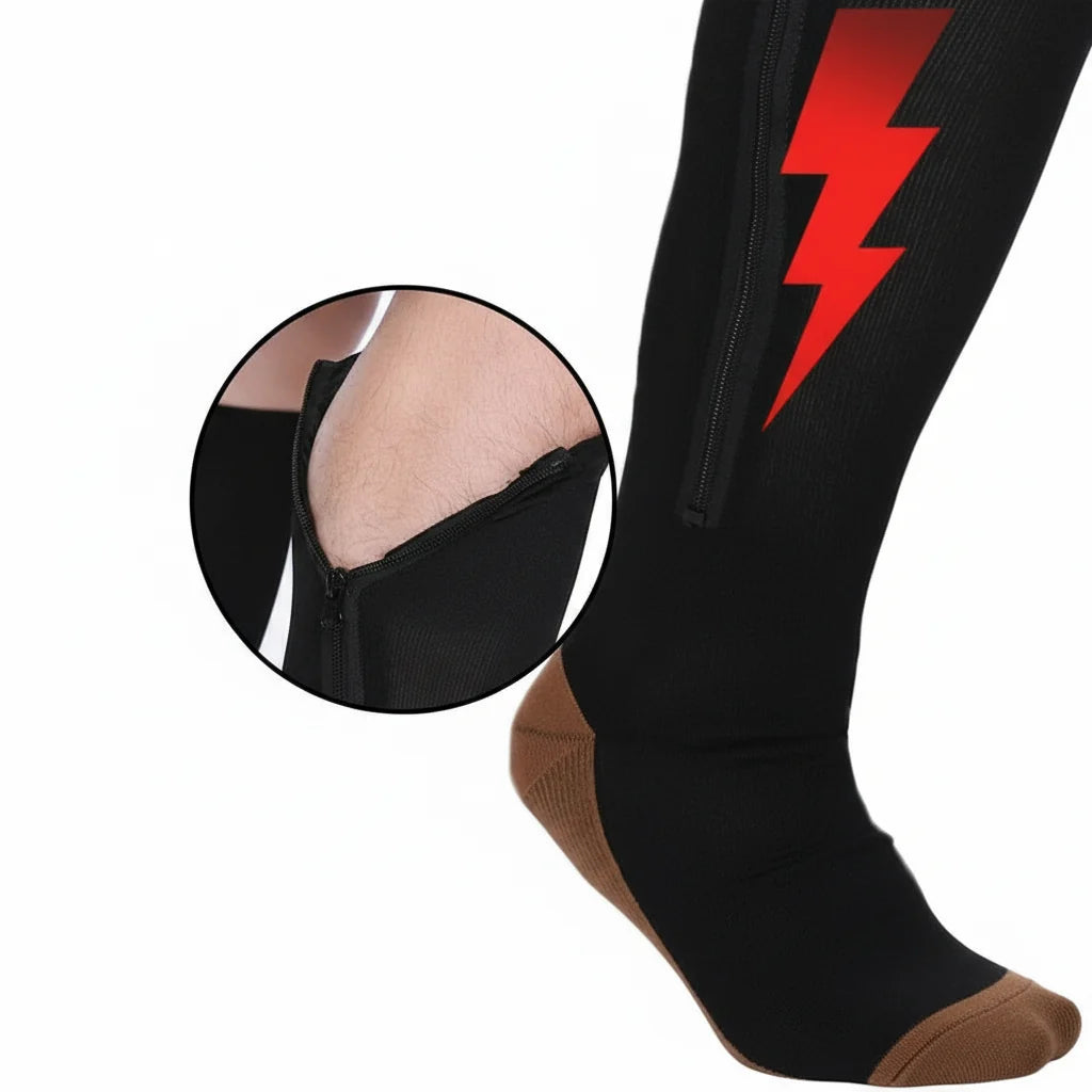Unisex Compressiekousen met Rits en Therapeutische Ondersteuning voor Dagelijks Gebruik