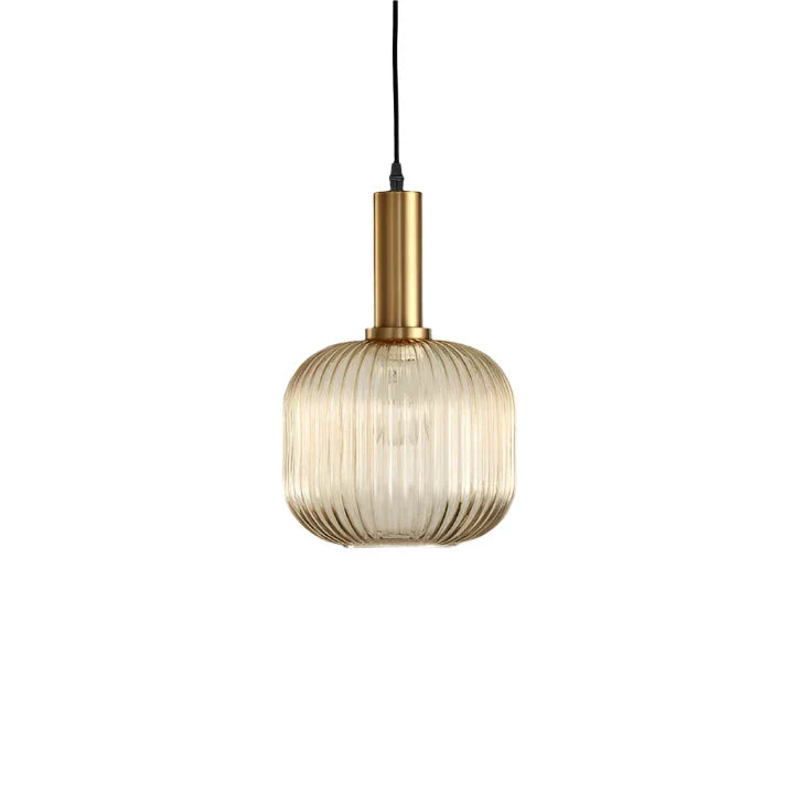 Glas Hanglamp Met Geribbelde Kap En Strakke Buisfitting Voor Zachte Ruimteverlichting