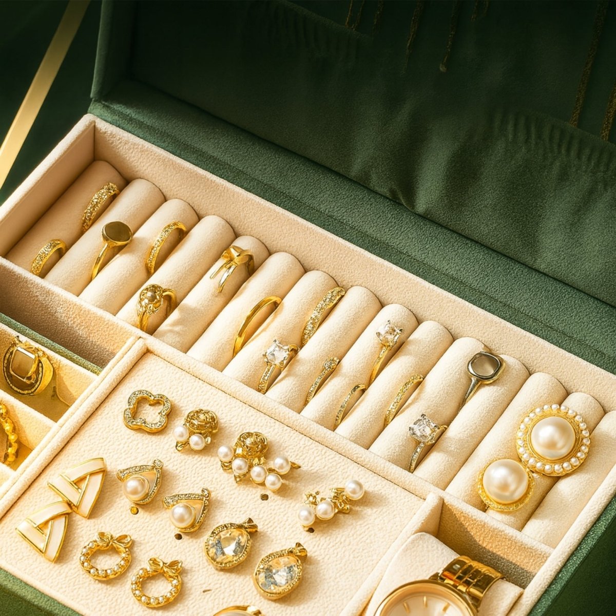 Luxe Sieradenorganizer met Drie Lagen, Lades en Velours Interieur voor Geordende Collecties