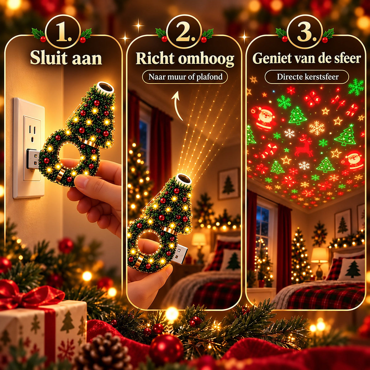 USB Kerstprojector met 6 Feestelijke Lichtpatronen