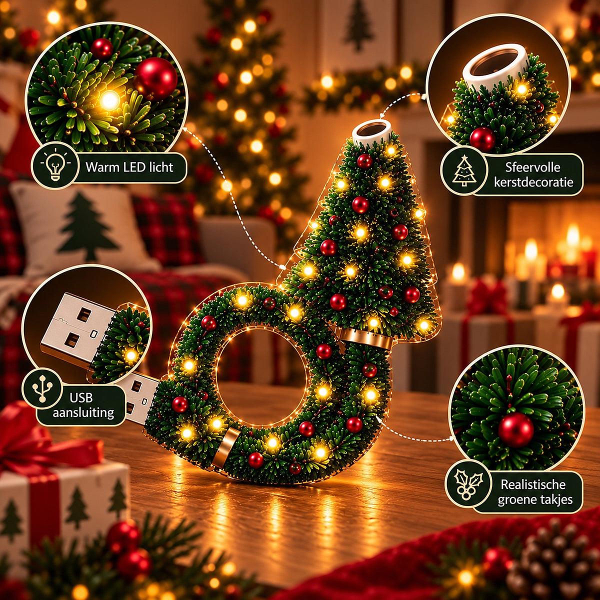 USB Kerstprojector met 6 Feestelijke Lichtpatronen