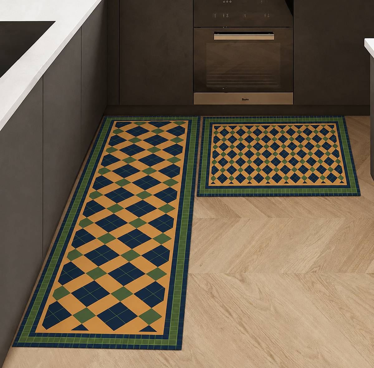 Keukenloper Set Met Tegelpatroon En Antislip Onderzijde