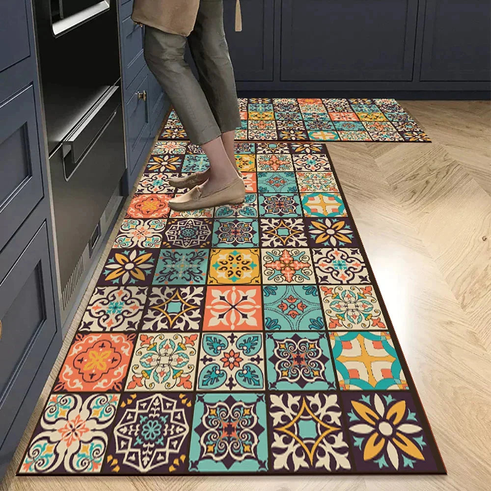 Keukenloper Set Met Tegelpatroon En Antislip Onderzijde