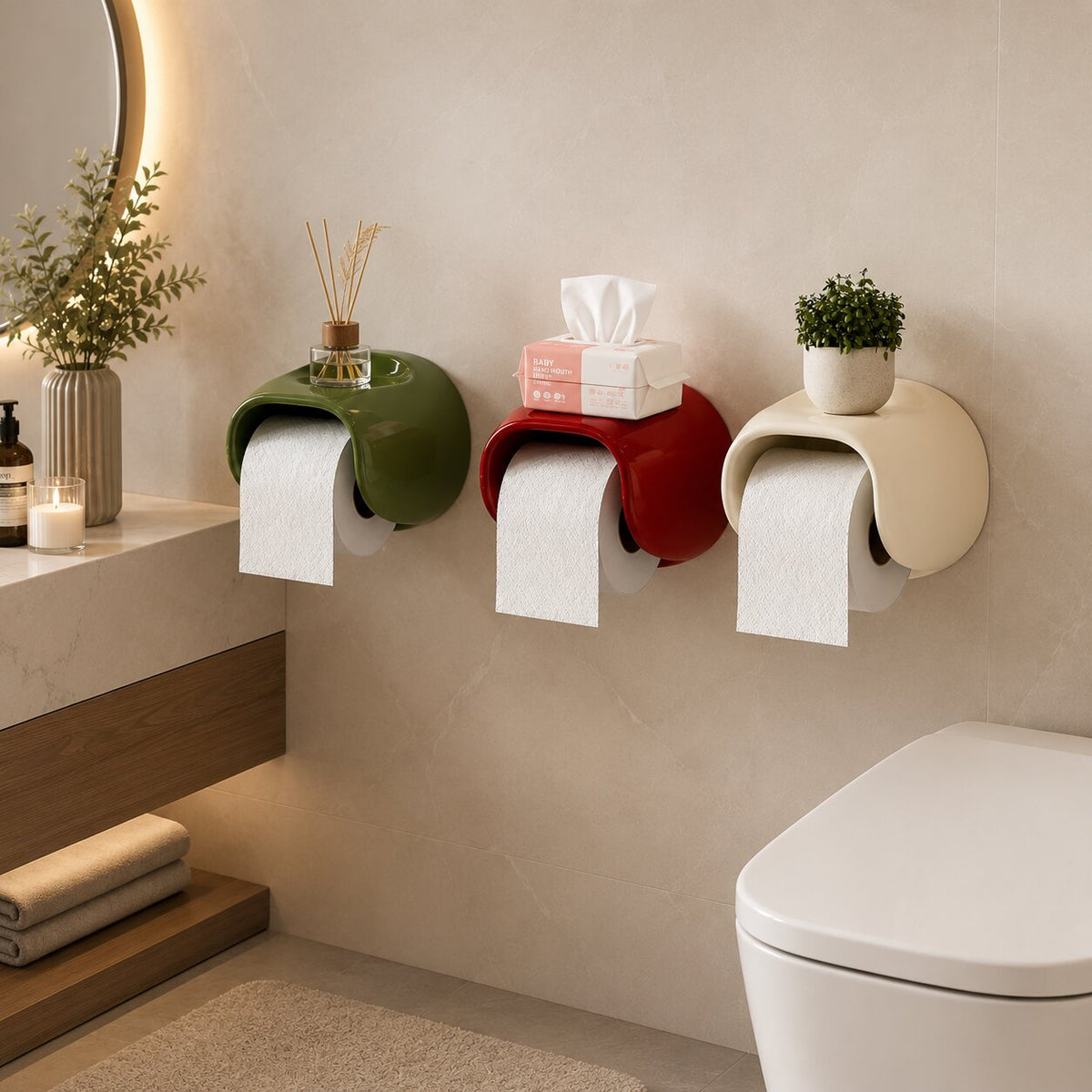 Zelfklevende Toiletrolhouder met Open Onderzijde en Opbergvlak