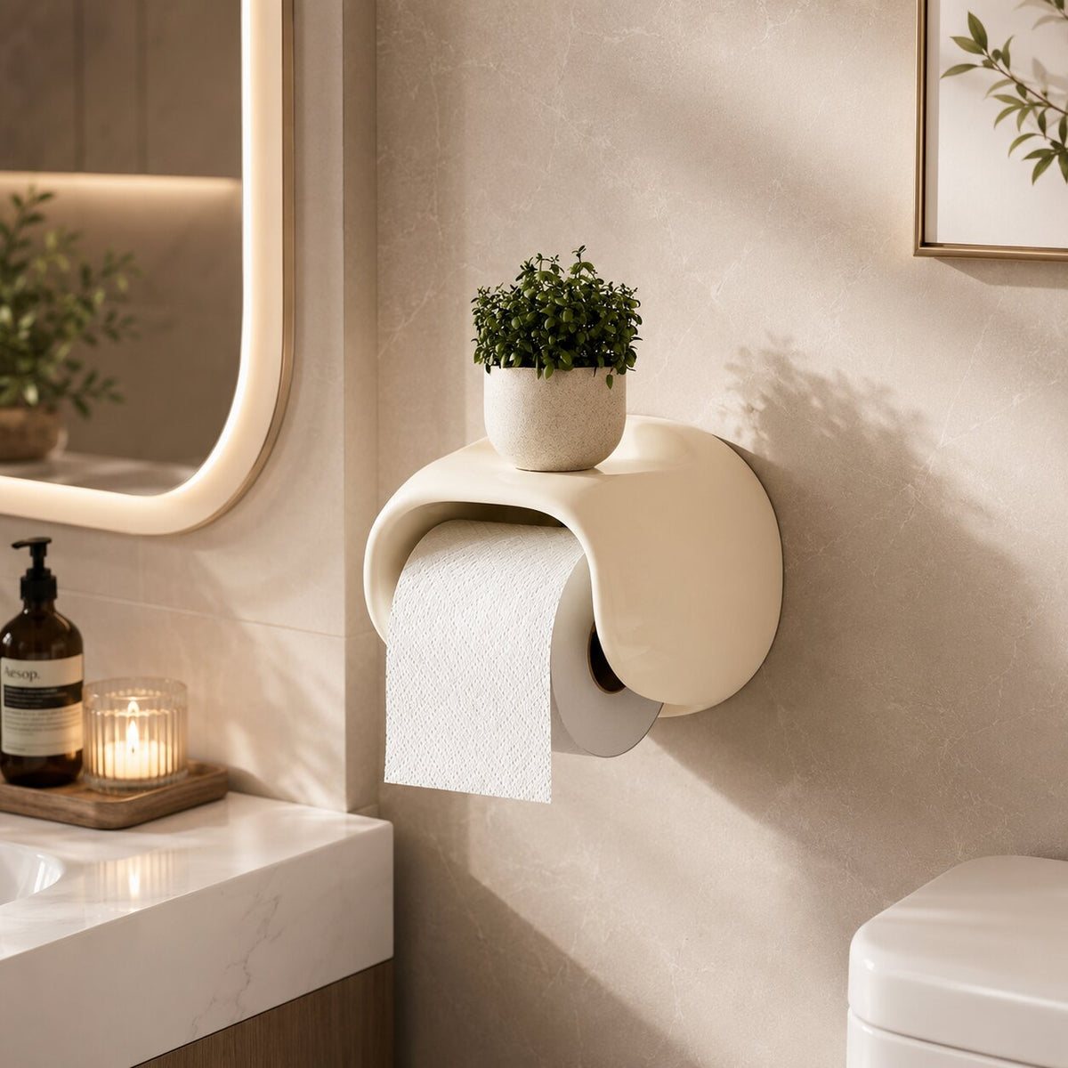 Zelfklevende Toiletrolhouder met Open Onderzijde en Opbergvlak