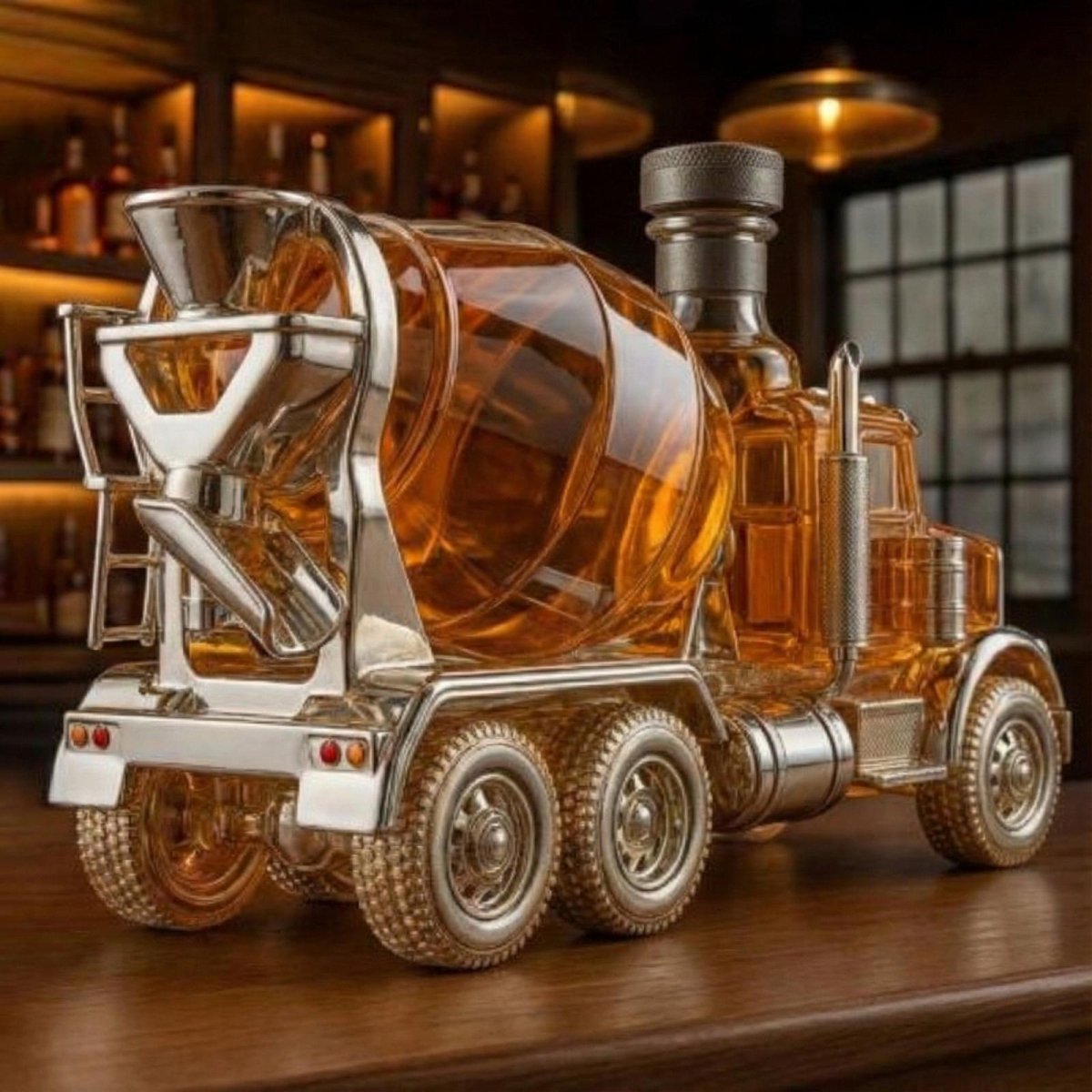 Voertuigvormige Whiskykaraf met Massieve Glazen Constructie voor Karaktervolle Presentatie