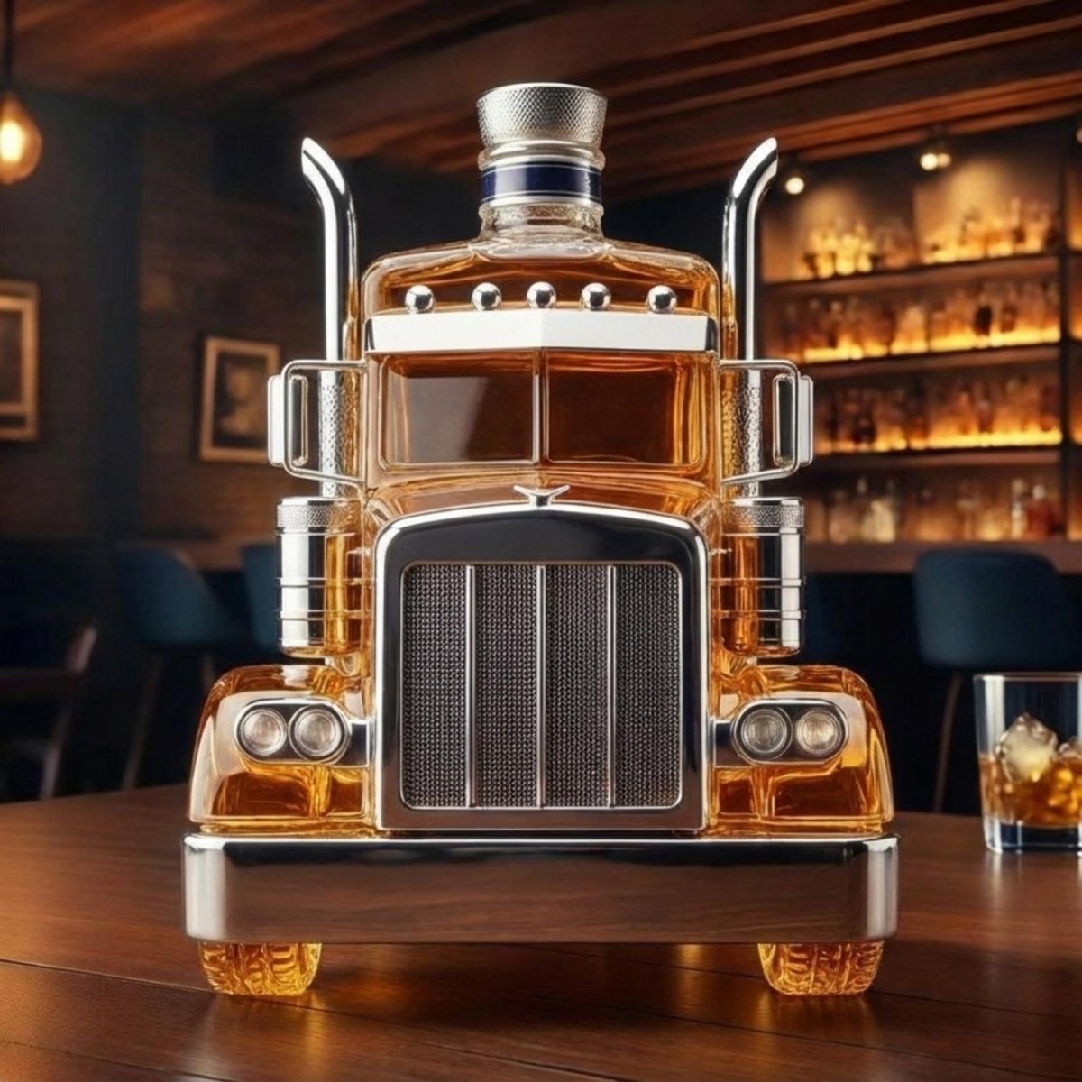 Voertuigvormige Whiskykaraf met Massieve Glazen Constructie voor Karaktervolle Presentatie