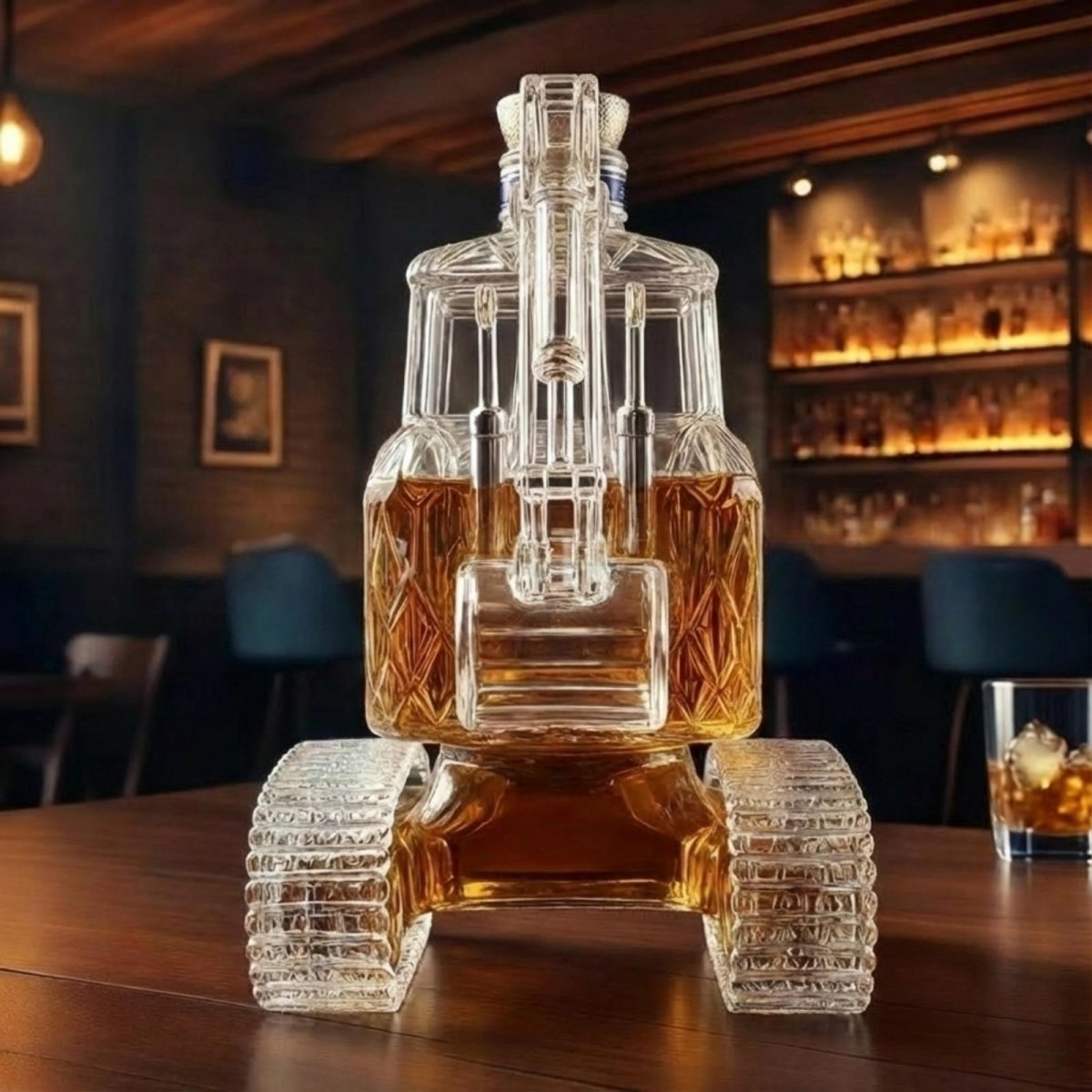 Voertuigvormige Whiskykaraf met Massieve Glazen Constructie voor Karaktervolle Presentatie