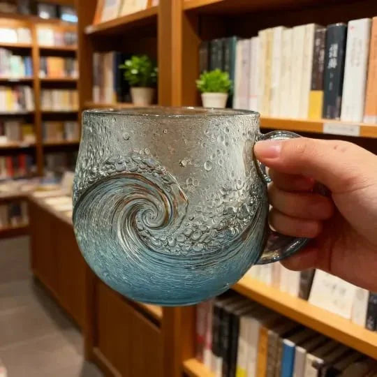 Artisan Wave Mok van Glas met 3D‑Golfstructuur en Textuurafwerking