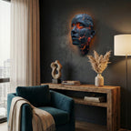 Sculpturale Wanddecoratie met Gloeiende Fissuren en Composietstructuur