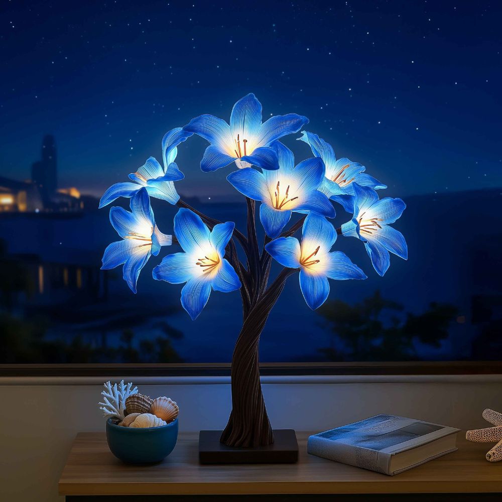 Decoratieve Lilietaklamp met Sculpturale Stam en Warm LED‑Lichtaccent