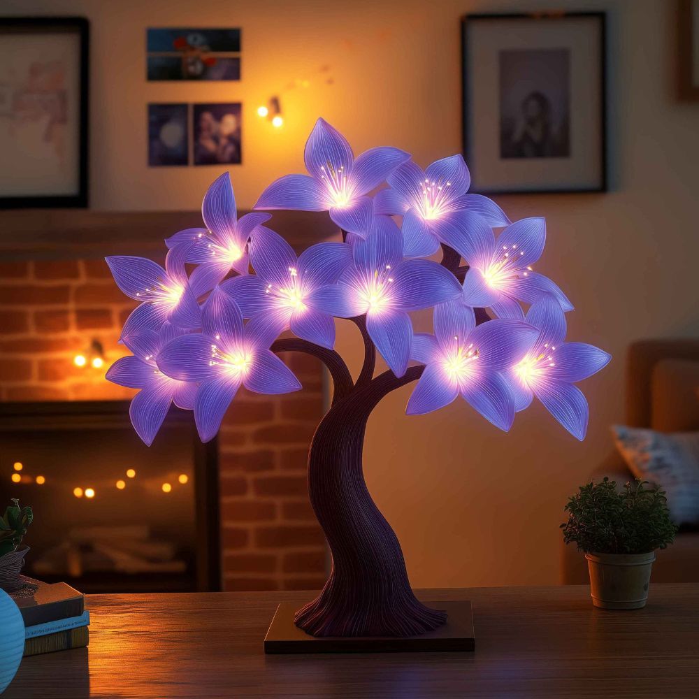 Decoratieve Lilietaklamp met Sculpturale Stam en Warm LED‑Lichtaccent