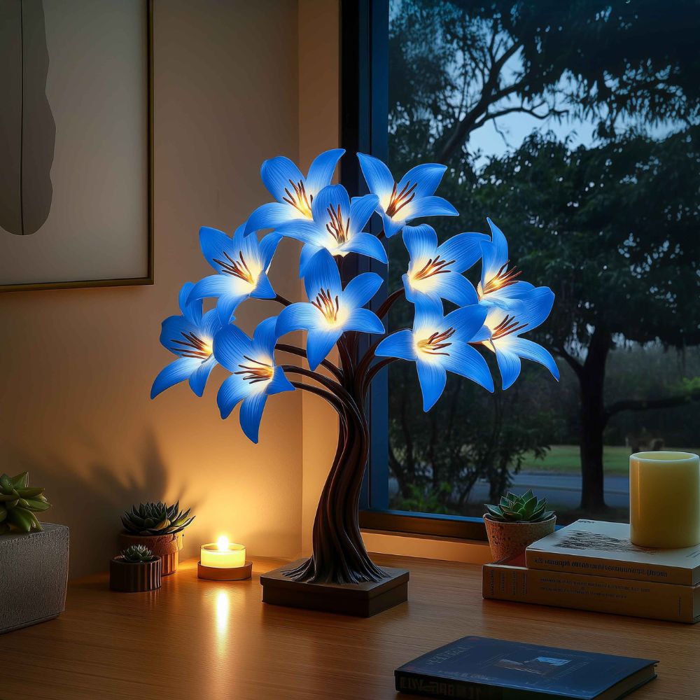Decoratieve Lilietaklamp met Sculpturale Stam en Warm LED‑Lichtaccent