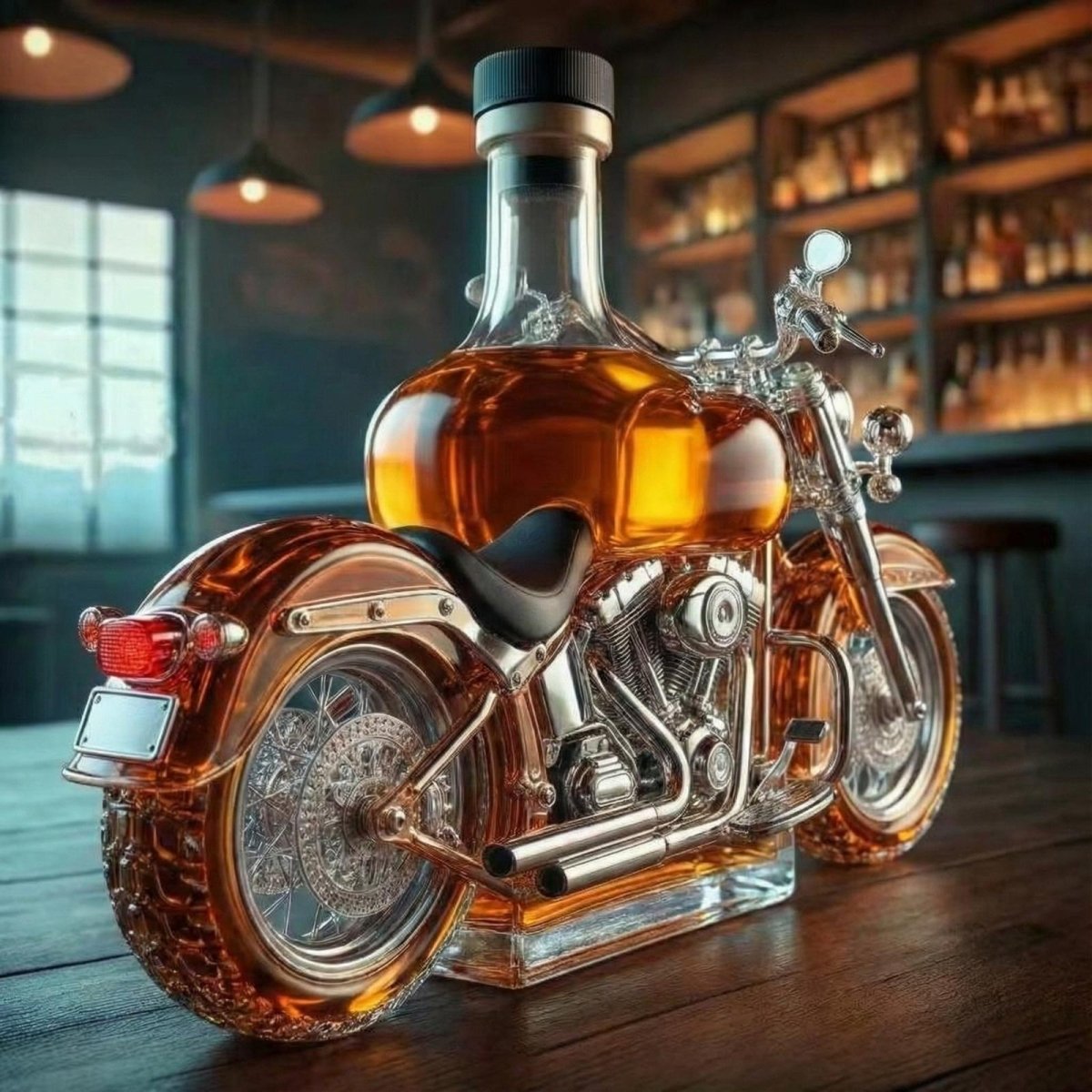 Voertuigvormige Whiskykaraf met Massieve Glazen Constructie voor Karaktervolle Presentatie