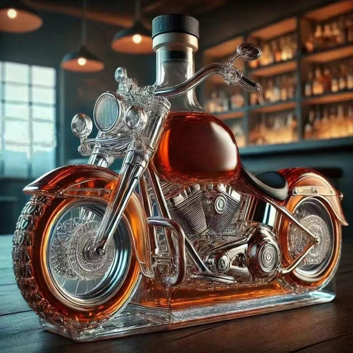 Voertuigvormige Whiskykaraf met Massieve Glazen Constructie voor Karaktervolle Presentatie