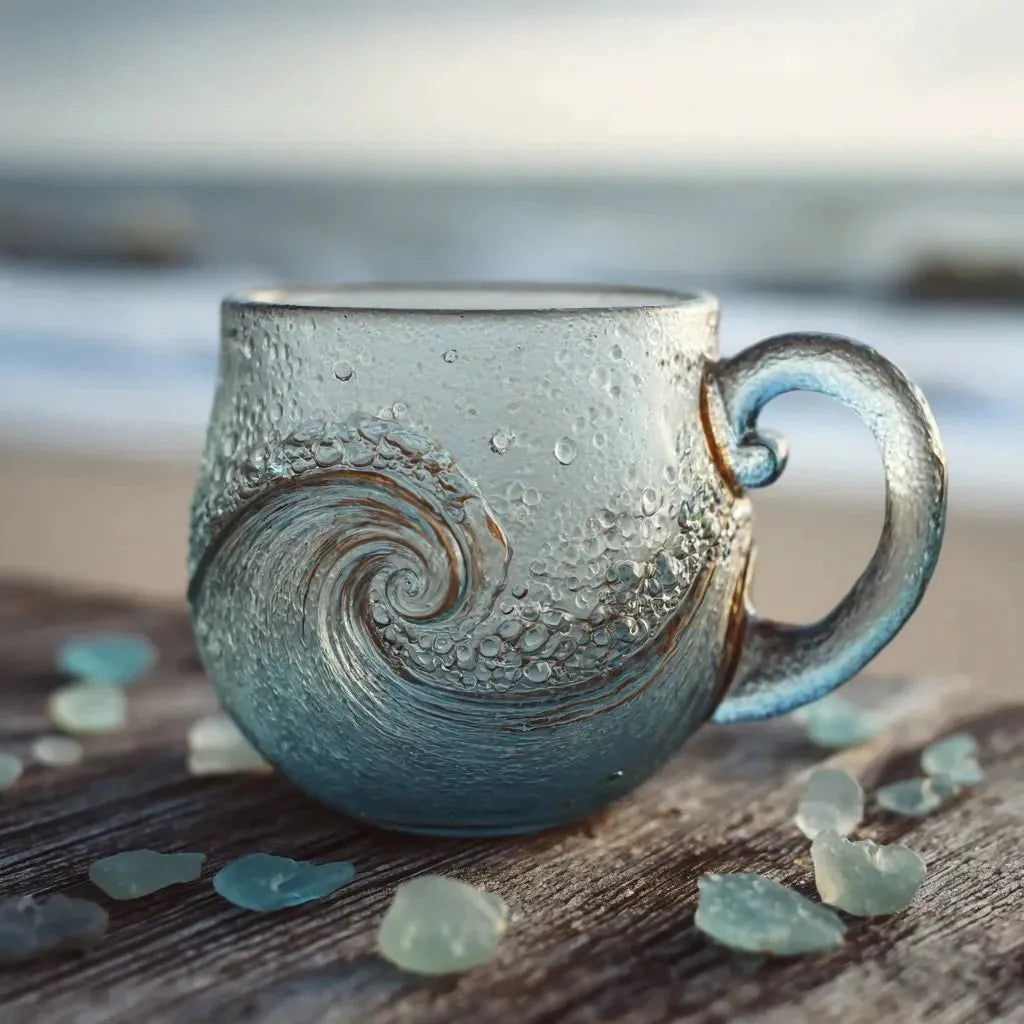 Artisan Wave Mok van Glas met 3D‑Golfstructuur en Textuurafwerking