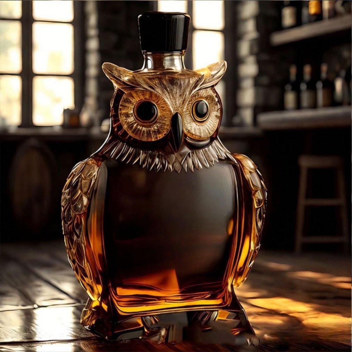 Dier‑Vormige Whiskykaraf met Massieve Glazen Constructie voor Karaktervolle Presentatie