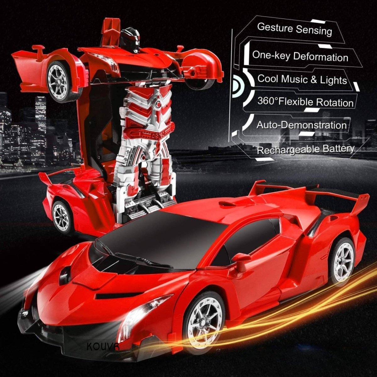 RC Transformeerauto met Robotmodus, LED‑Effecten en Gebarenbesturing voor Dynamisch Speelplezier