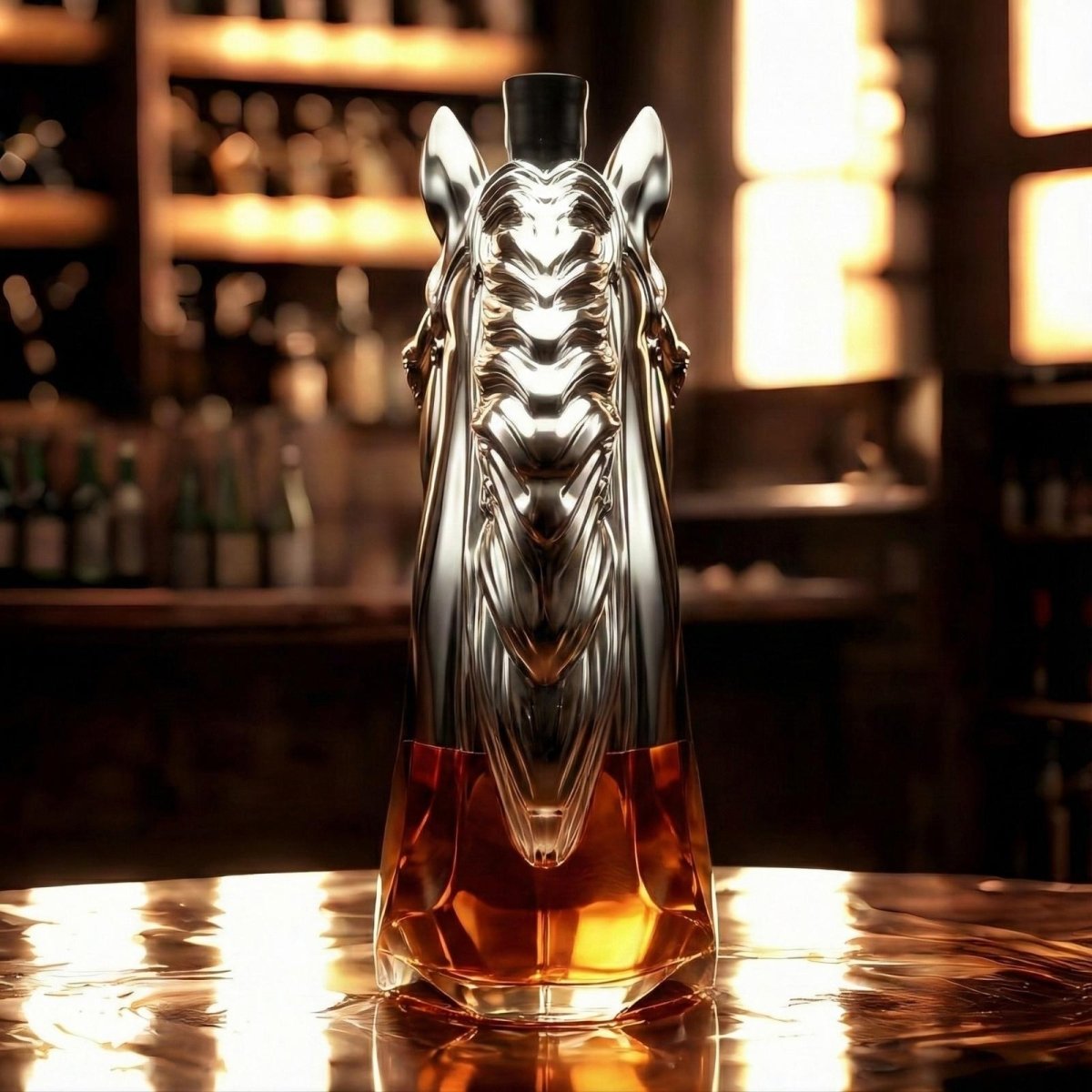 Dier‑Vormige Whiskykaraf met Massieve Glazen Constructie voor Karaktervolle Presentatie