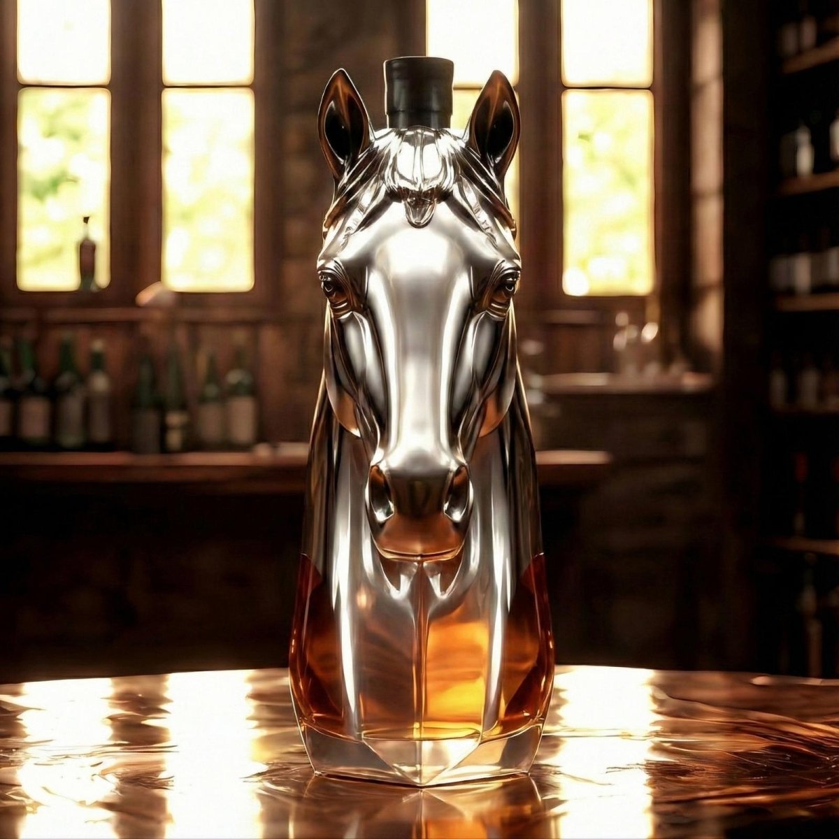 Dier‑Vormige Whiskykaraf met Massieve Glazen Constructie voor Karaktervolle Presentatie