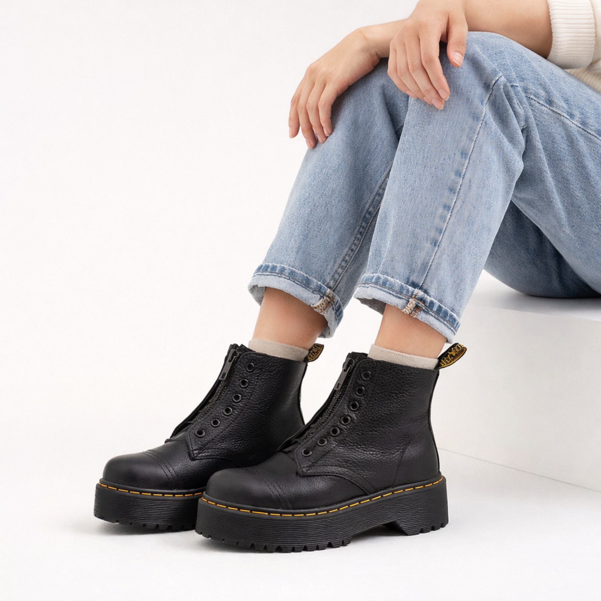 Leren Plateaulaarzen Met Comfortabele Zool