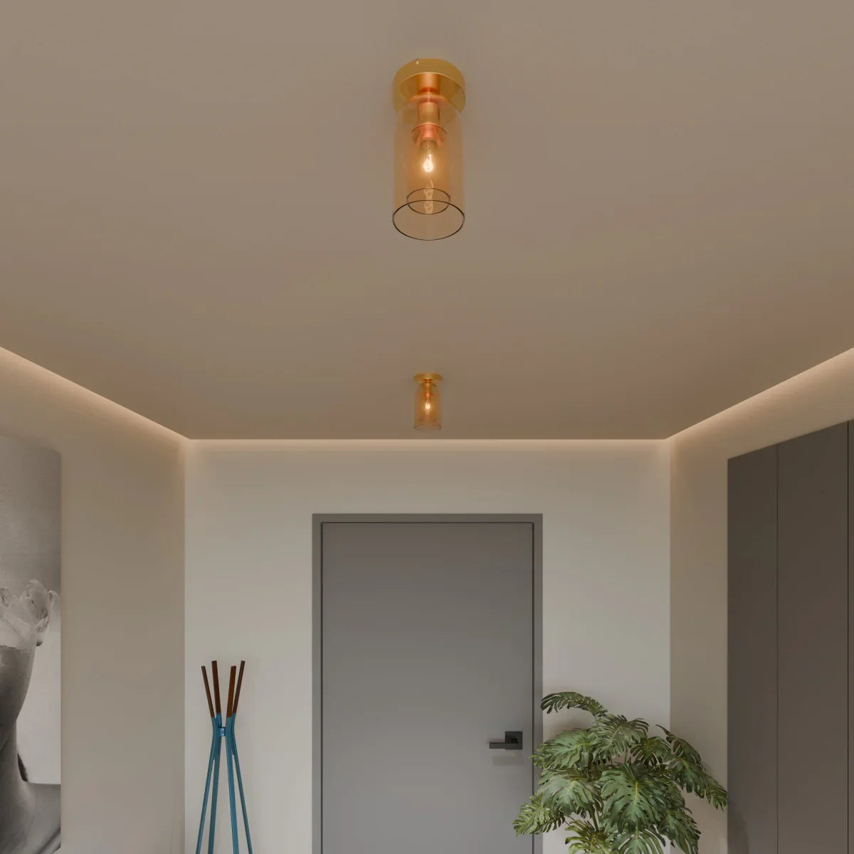 Plafondlamp Met Glazen Kap En Strakke Montage Voor Moderne Ruimtes