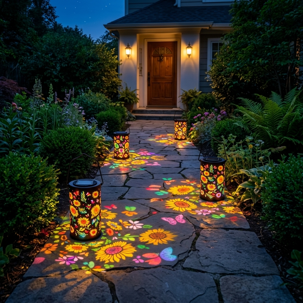 Decoratieve Solar Lantaarn Met Kleurrijk Bloemenpatroon Voor Buiten