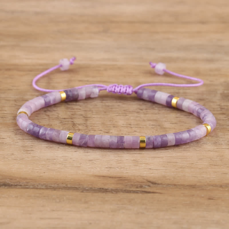Armband met Natuurstenen Kralen en Verstelbare Koordsluiting