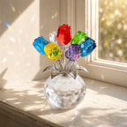Kristallen Rozen Glas Facetvaas Regenboogreflectie Decoratief Ontwerp