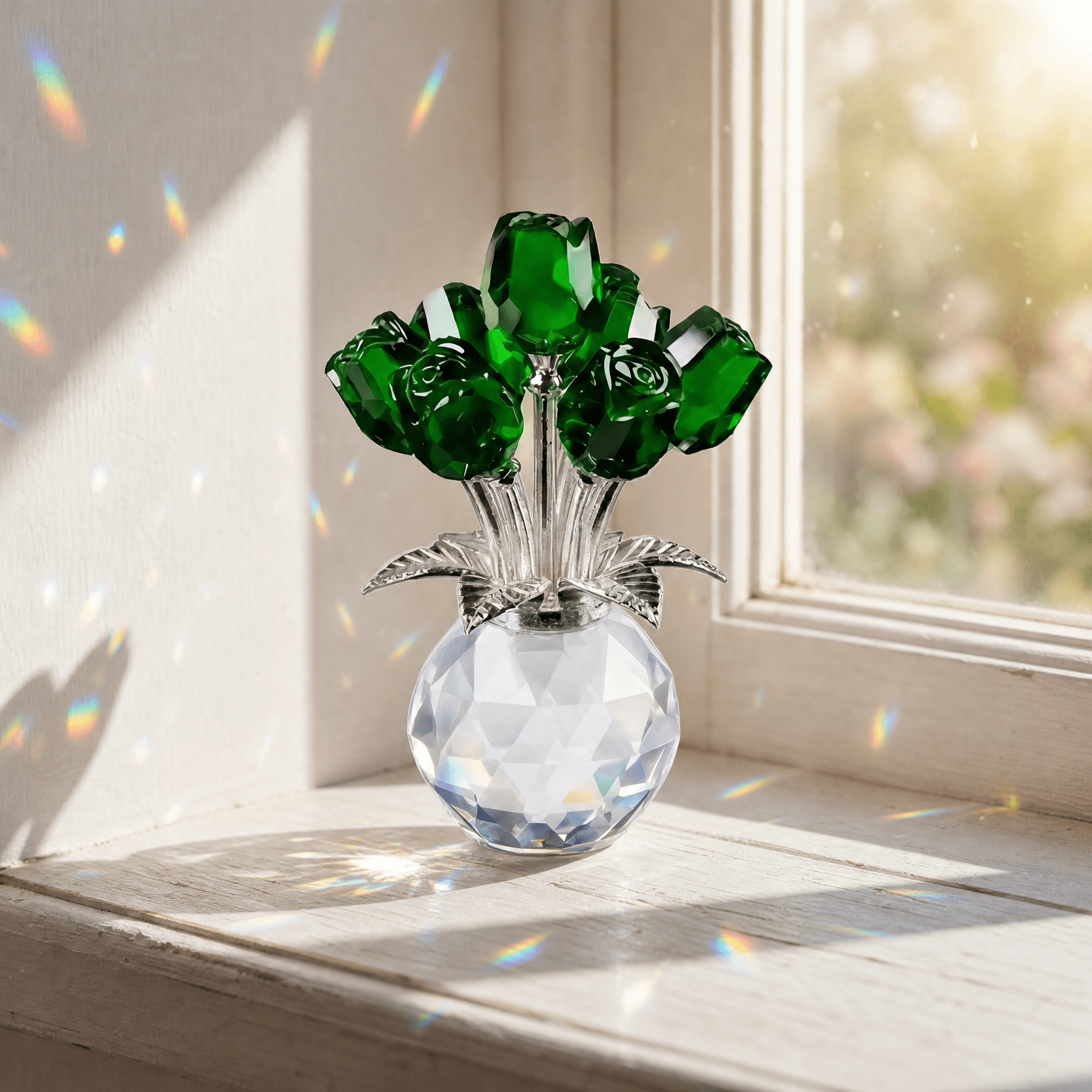 Kristallen Rozen Glas Facetvaas Regenboogreflectie Decoratief Ontwerp