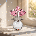 Kristallen Rozen Glas Facetvaas Regenboogreflectie Decoratief Ontwerp