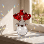 Kristallen Rozen Glas Facetvaas Regenboogreflectie Decoratief Ontwerp