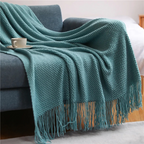 Luxe Merino‑Stijl Deken met Zachte Structuur en Decoratieve Kwastjes voor Warmte en Sfeer