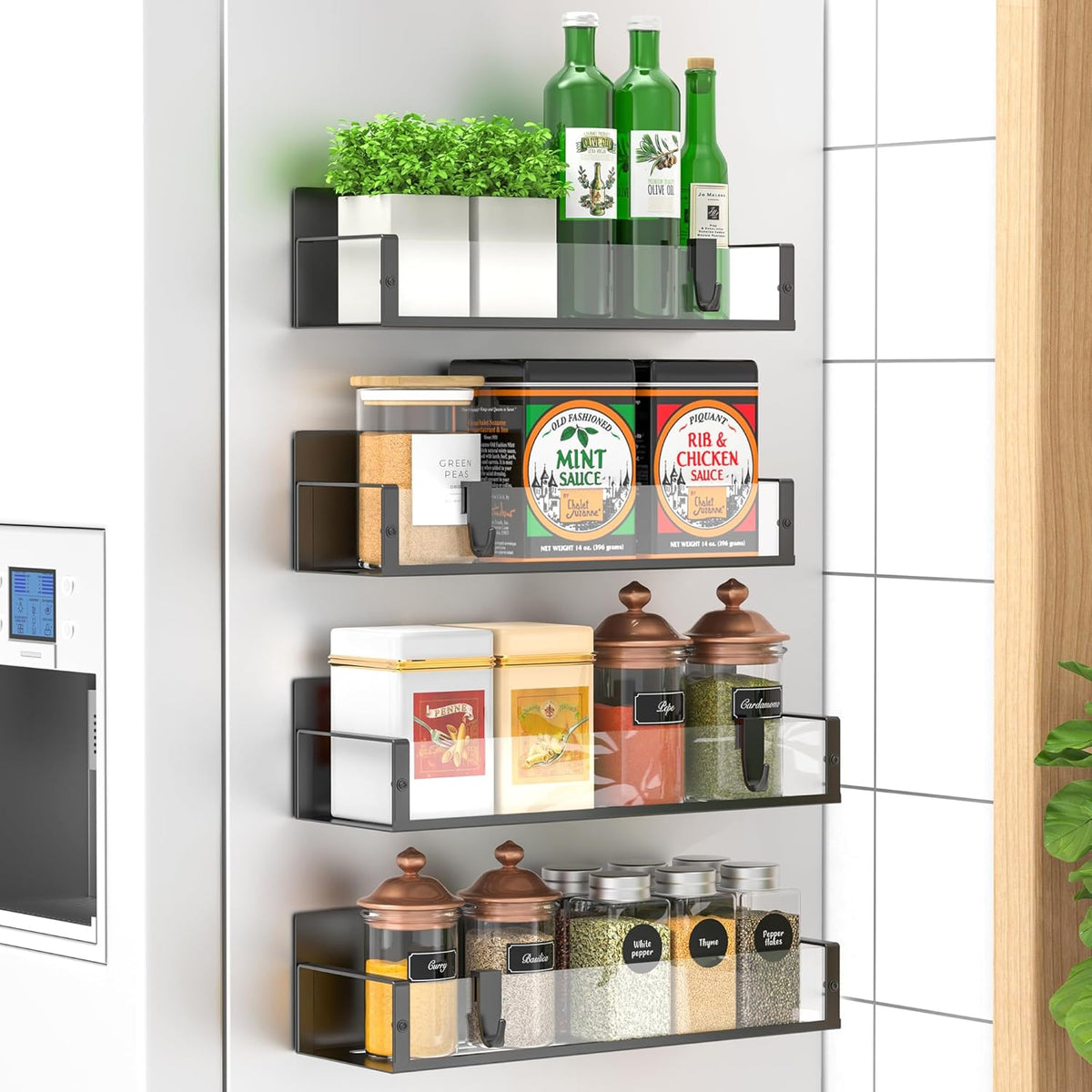 Kruidenrek Magnetisch Set Vier Stuks met Metaal en Sterke Grip