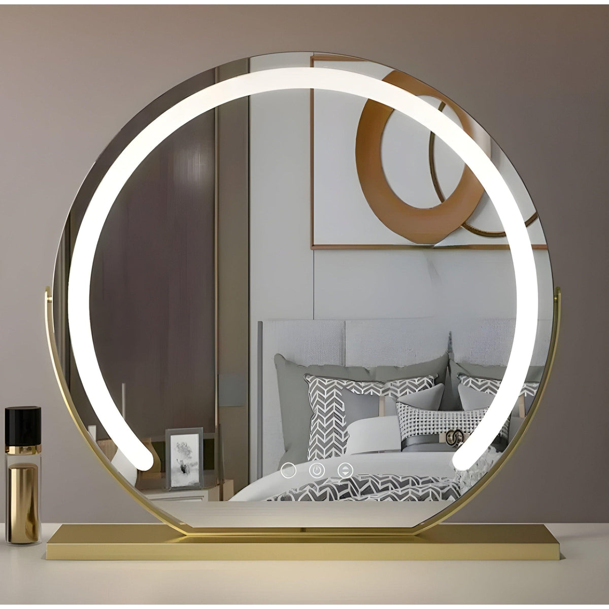 Make-upspiegel met Dimbare LED-Verlichting en Ronde Vorm op Voet
