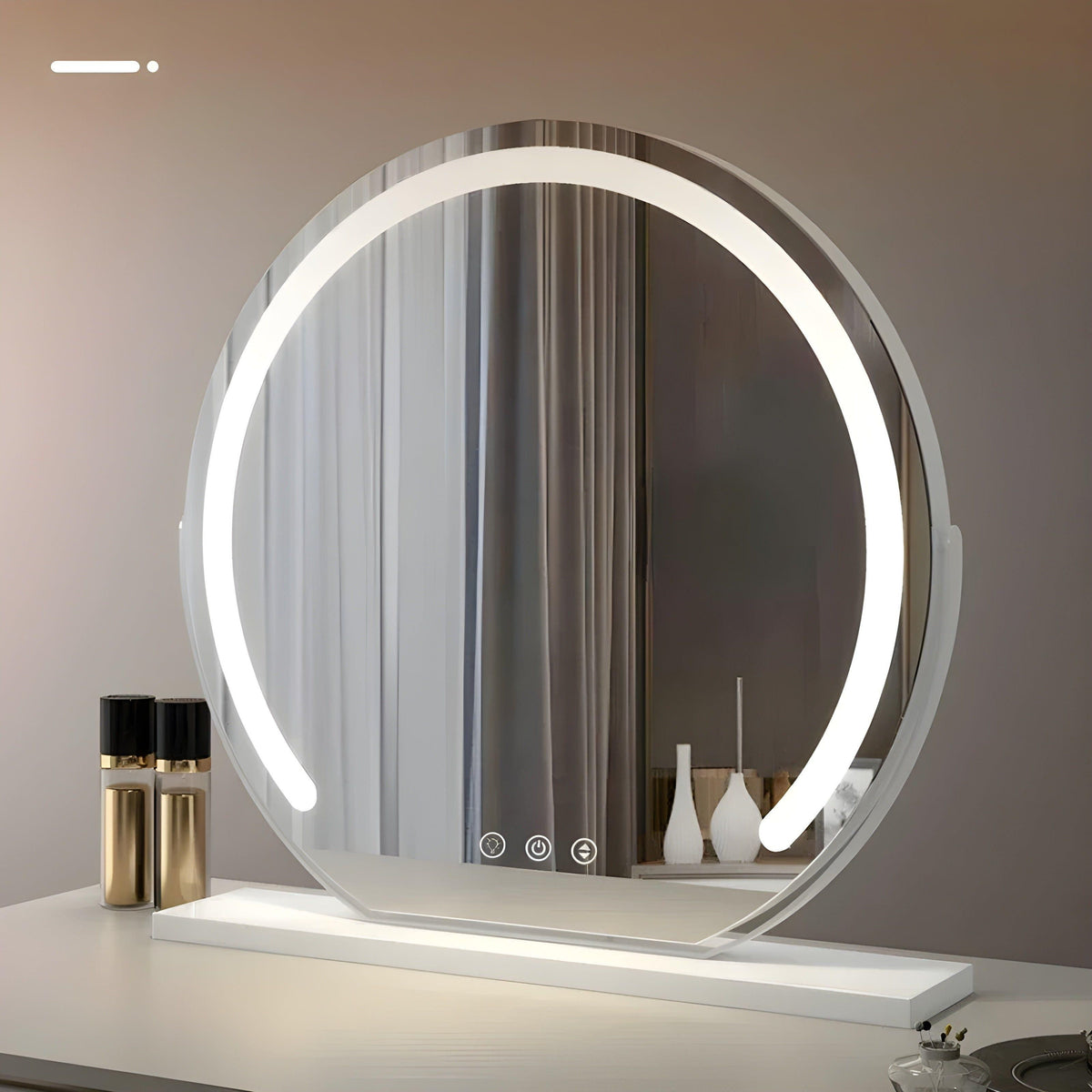Make-upspiegel met Dimbare LED-Verlichting en Ronde Vorm op Voet