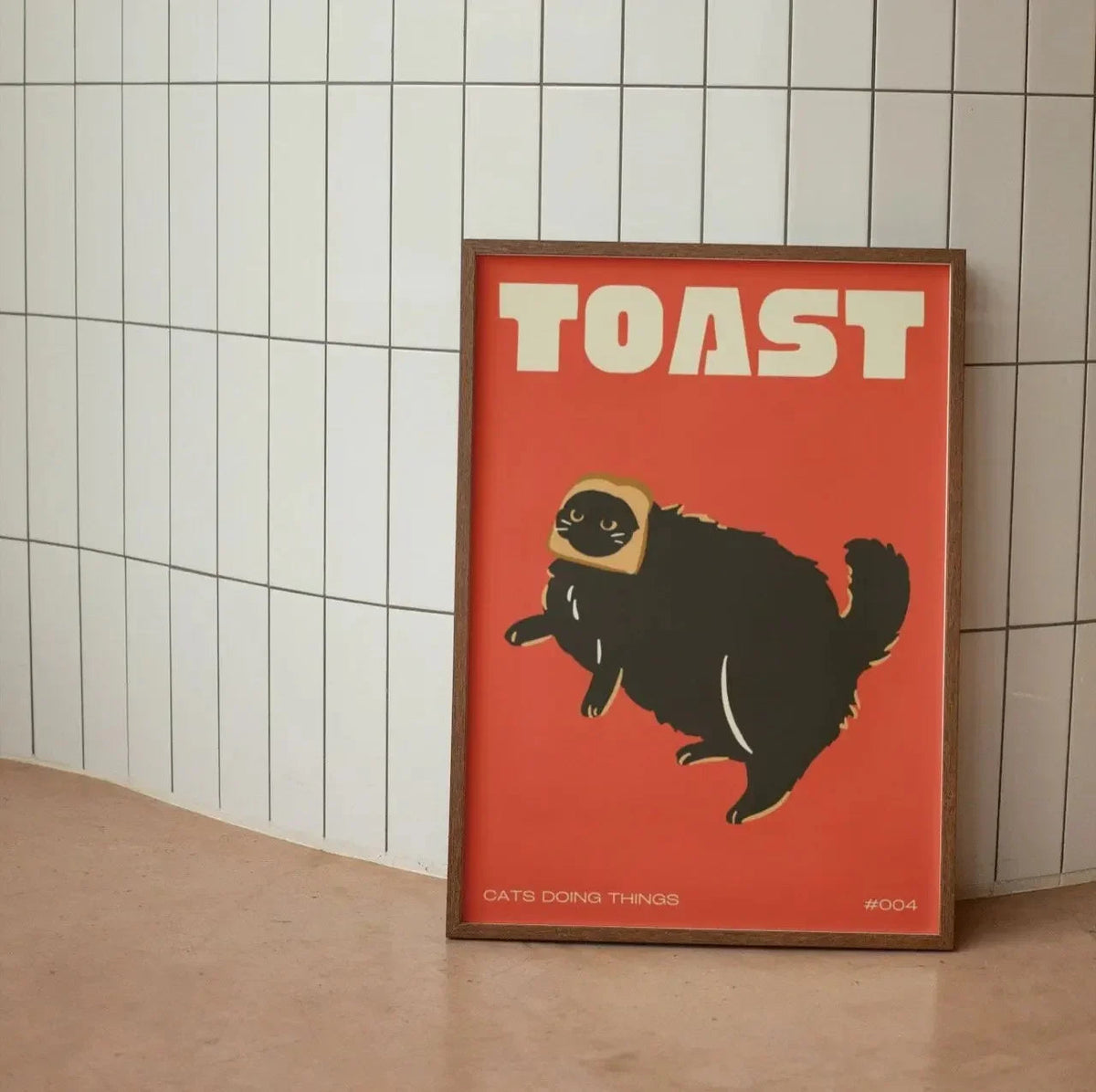 Canvas Wanddecoratie Met Kattenillustratie Voor Een Speelse En Moderne Uitstraling