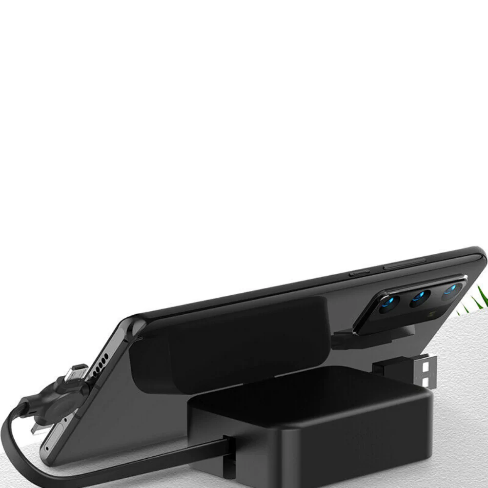 Uittrekbare 3‑in‑1 Oplaadkabel met Telefoonhouder en Trekbestendige Constructie