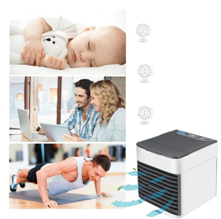 Draagbare Mini Airconditioner met 3‑in‑1 Koeling, Luchtzuivering en LED Sfeerlicht