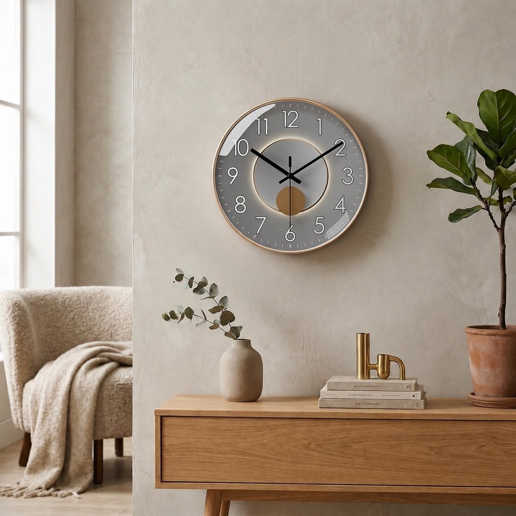 Ronde Wandklok Met Donker Uurwerk En Decoratieve Afwerking