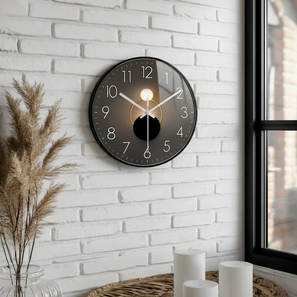Ronde Wandklok Met Donker Uurwerk En Decoratieve Afwerking