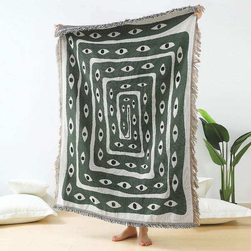 Katoenen Woonplaid met Grafisch Oogmotief en Zachte Structuur