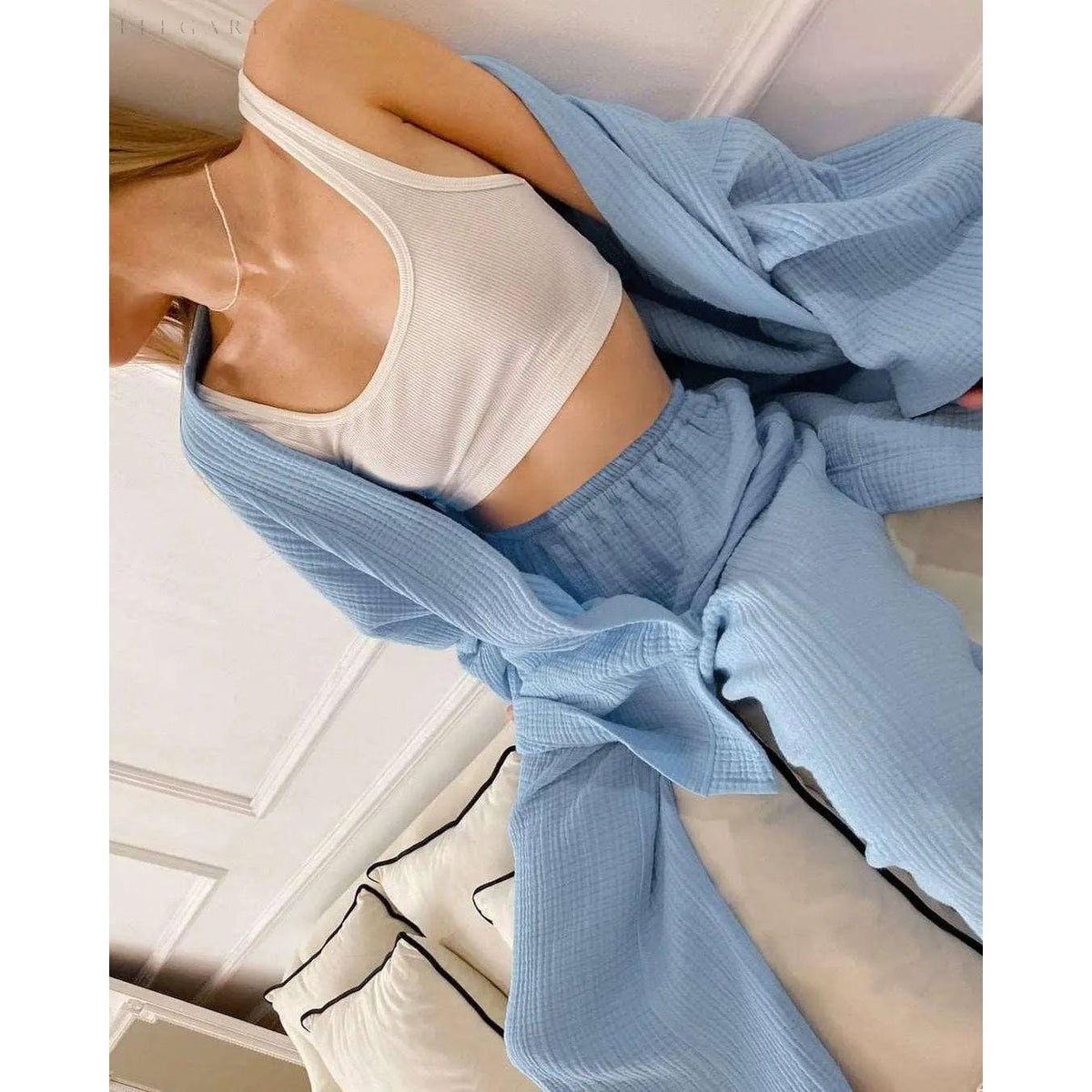 Dames Kimono Pyjamaset Met Lange Broek