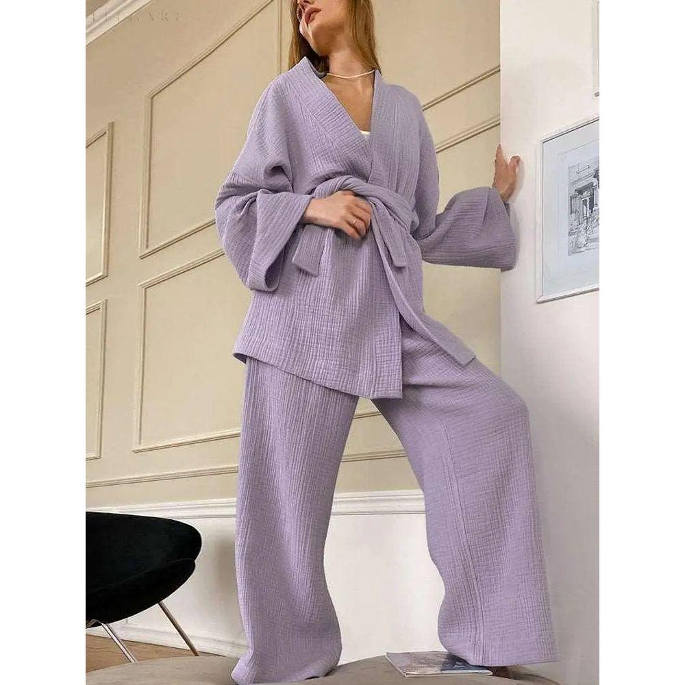 Dames Kimono Pyjamaset Met Lange Broek