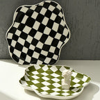 Keramische Opbergtray Met Grafisch Ruitpatroon En Moderne Uitstraling